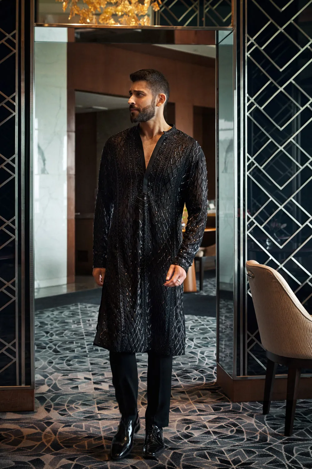 Black Dna Lines Kurta