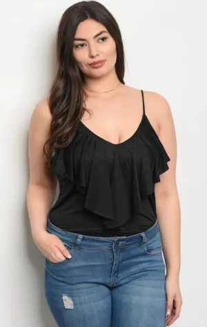 Black Ruffle Bodysuit Junior Plus Size