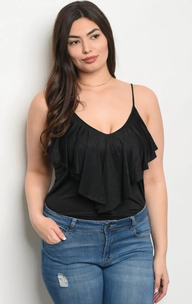 Black Ruffle Bodysuit Junior Plus Size