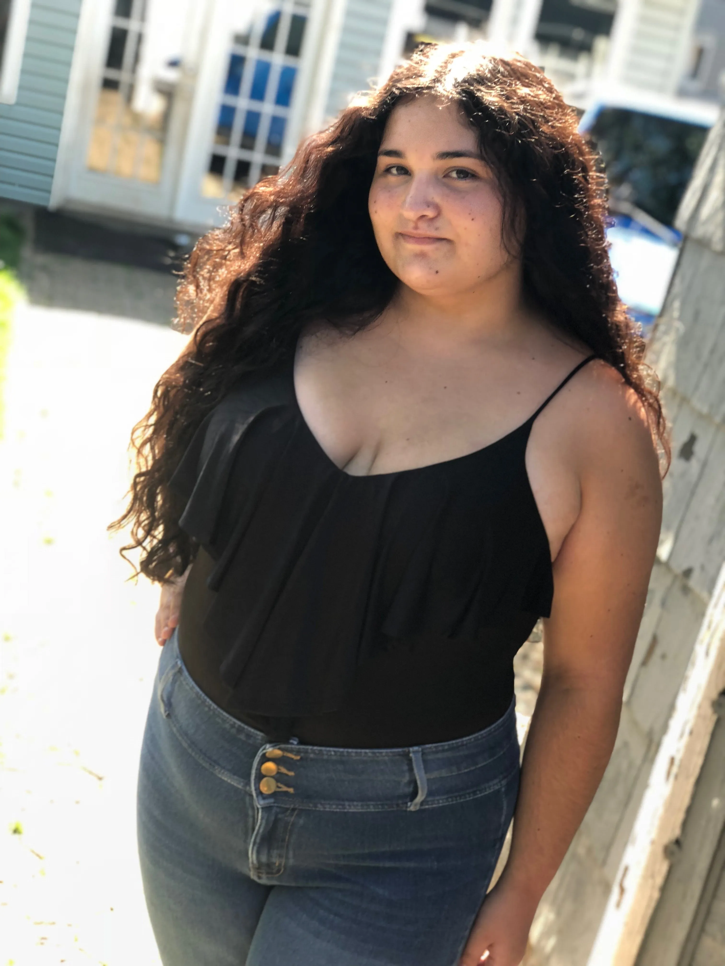Black Ruffle Bodysuit Junior Plus Size