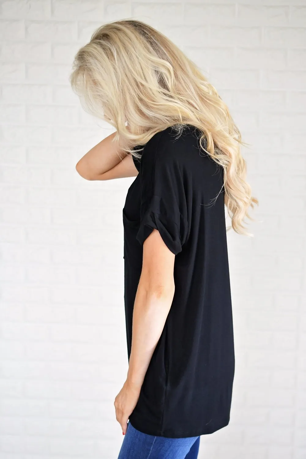 Black V-Neck Pocket Tee