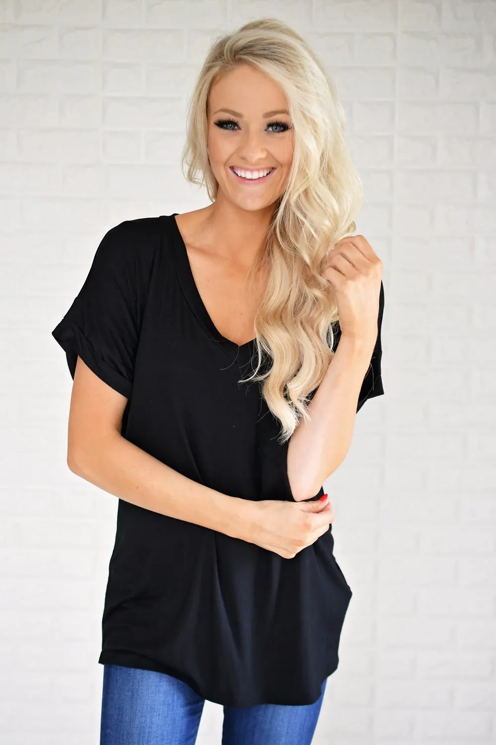 Black V-Neck Pocket Tee