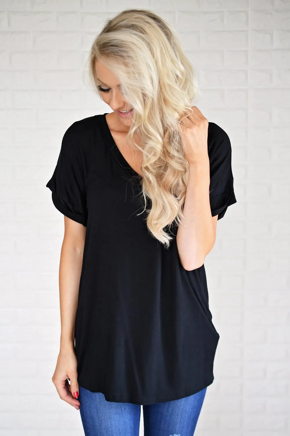 Black V-Neck Pocket Tee