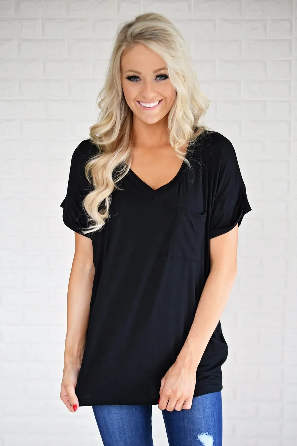 Black V-Neck Pocket Tee