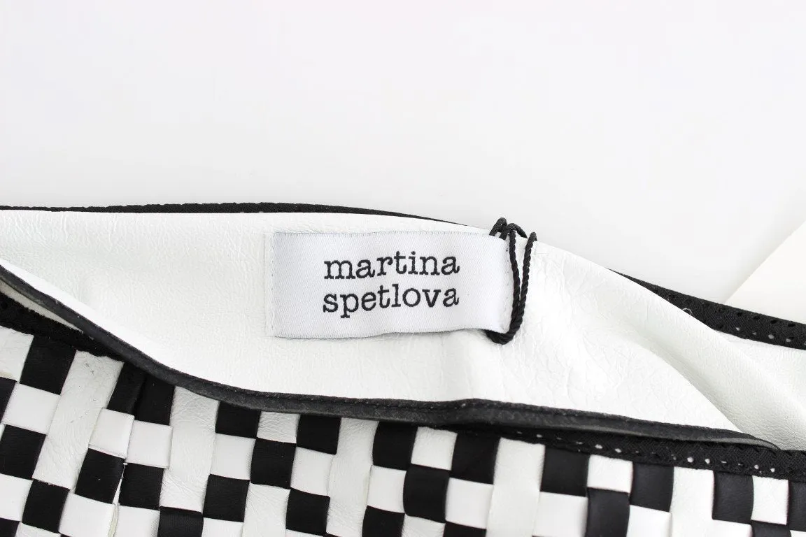 Black White Nappa Leather A-Line Skirt