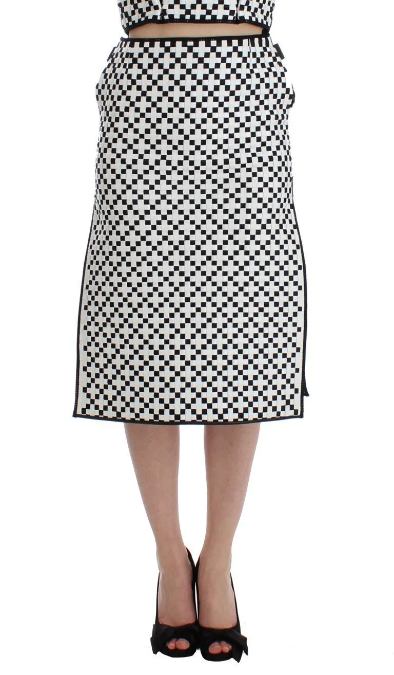 Black White Nappa Leather A-Line Skirt