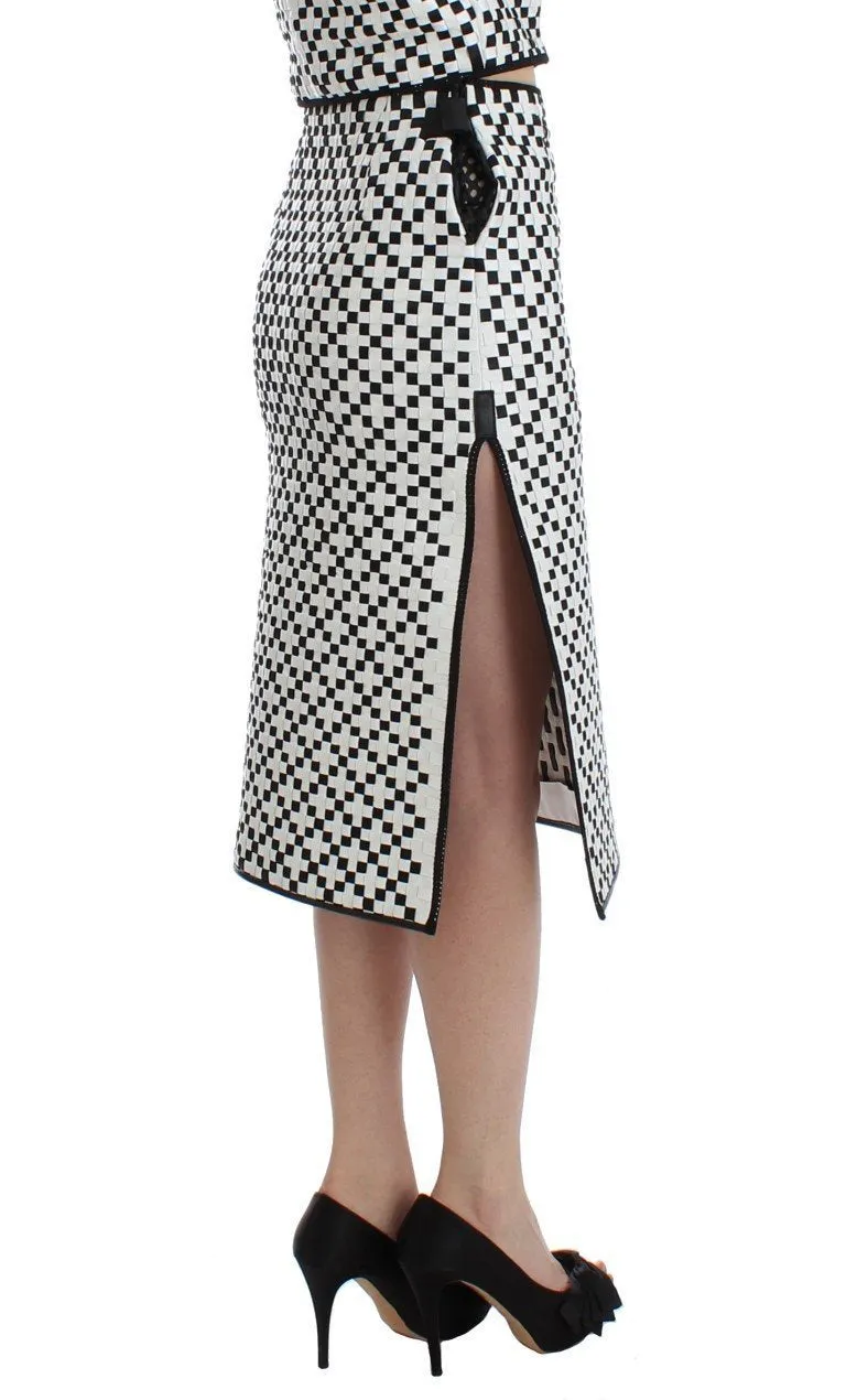 Black White Nappa Leather A-Line Skirt