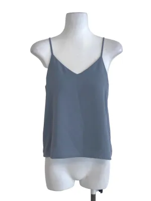 Blue Plain V Neck Top
