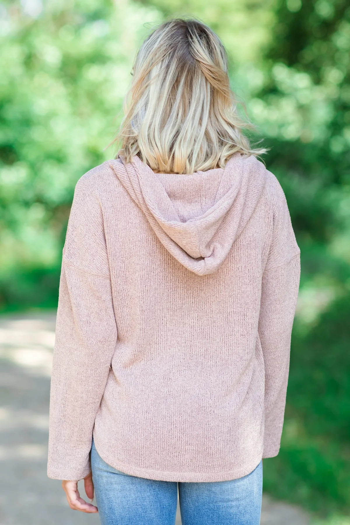 Blush V-Neck Hooded Top