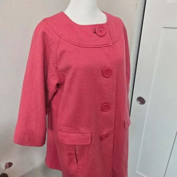 Boden Coral Pink Twill Cotton 3/4 Sleeve Mid Length Trench Coat Sz 14 Easter