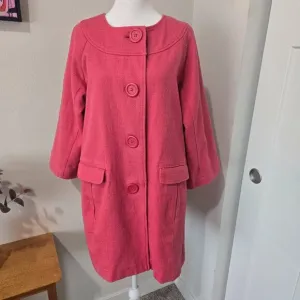 Boden Coral Pink Twill Cotton 3/4 Sleeve Mid Length Trench Coat Sz 14 Easter