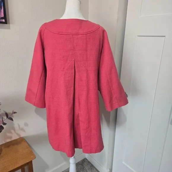Boden Coral Pink Twill Cotton 3/4 Sleeve Mid Length Trench Coat Sz 14 Easter