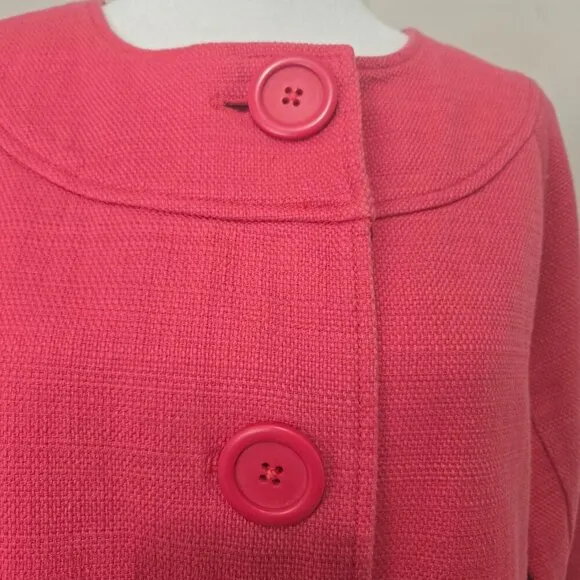 Boden Coral Pink Twill Cotton 3/4 Sleeve Mid Length Trench Coat Sz 14 Easter