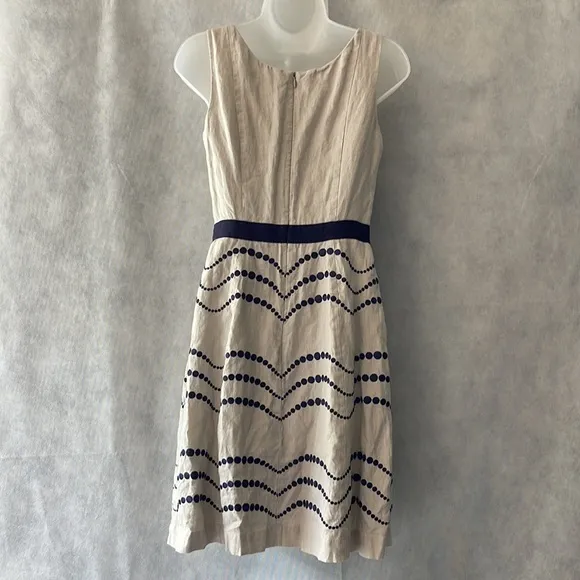 Boden Wavy Dots Embroidered Linen A-Line Dress Size 4