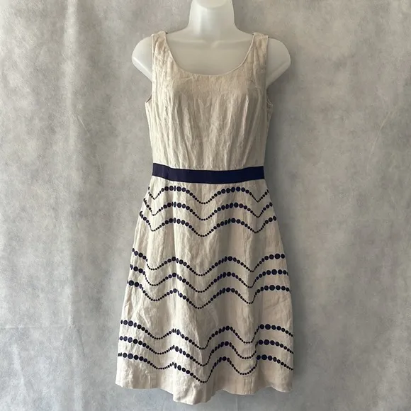 Boden Wavy Dots Embroidered Linen A-Line Dress Size 4