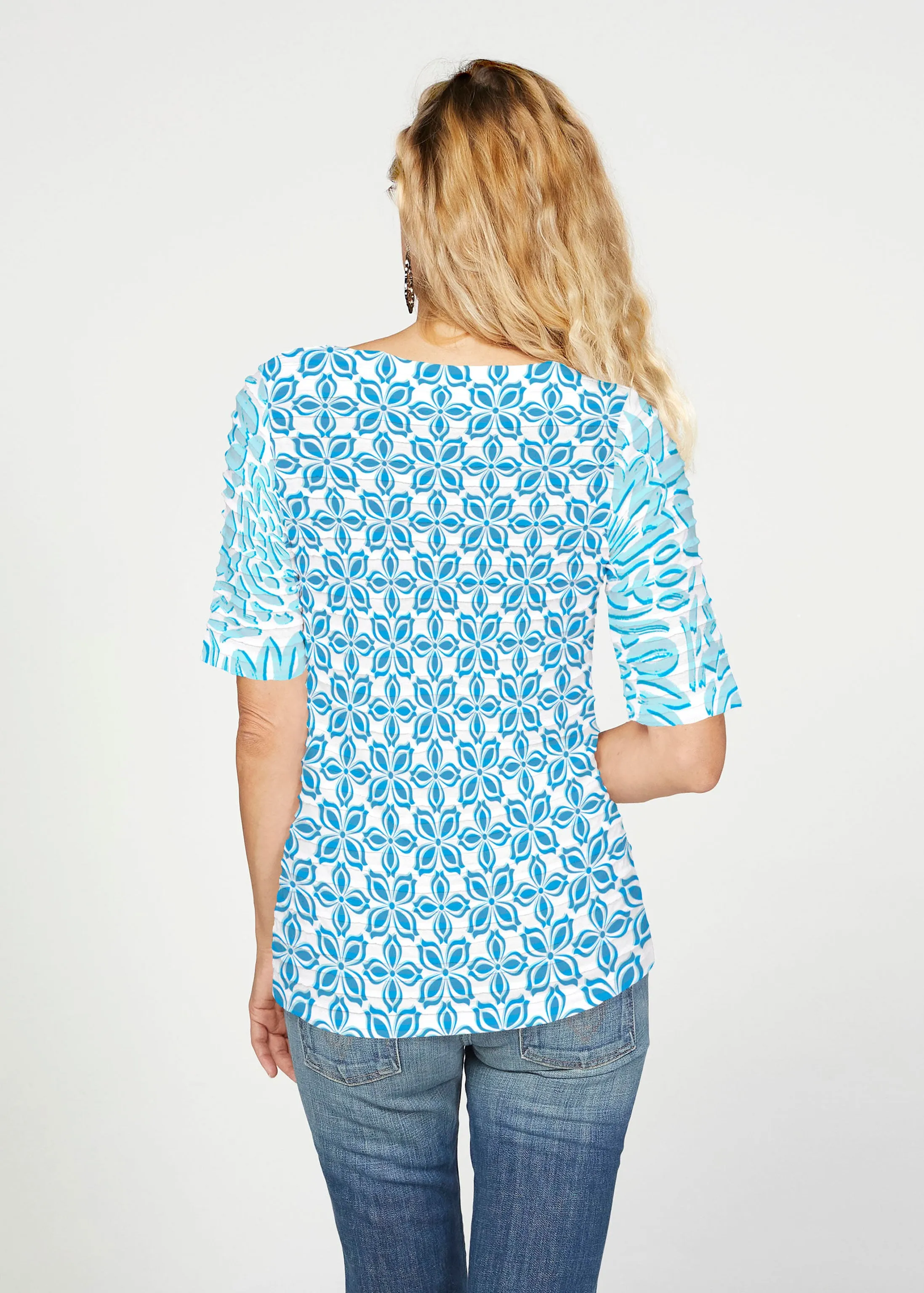 Bohemian Summer (8072) ~ Banded Elbow Sleeve Boat Neck Top