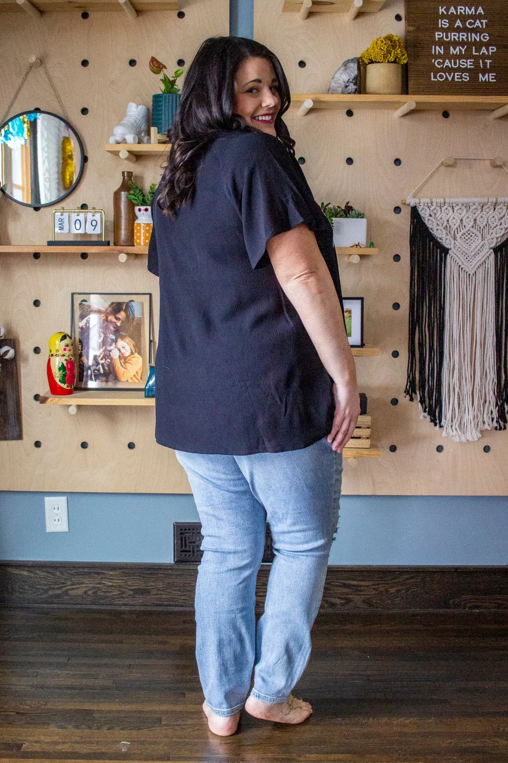 Boho Embroidery Top, Black