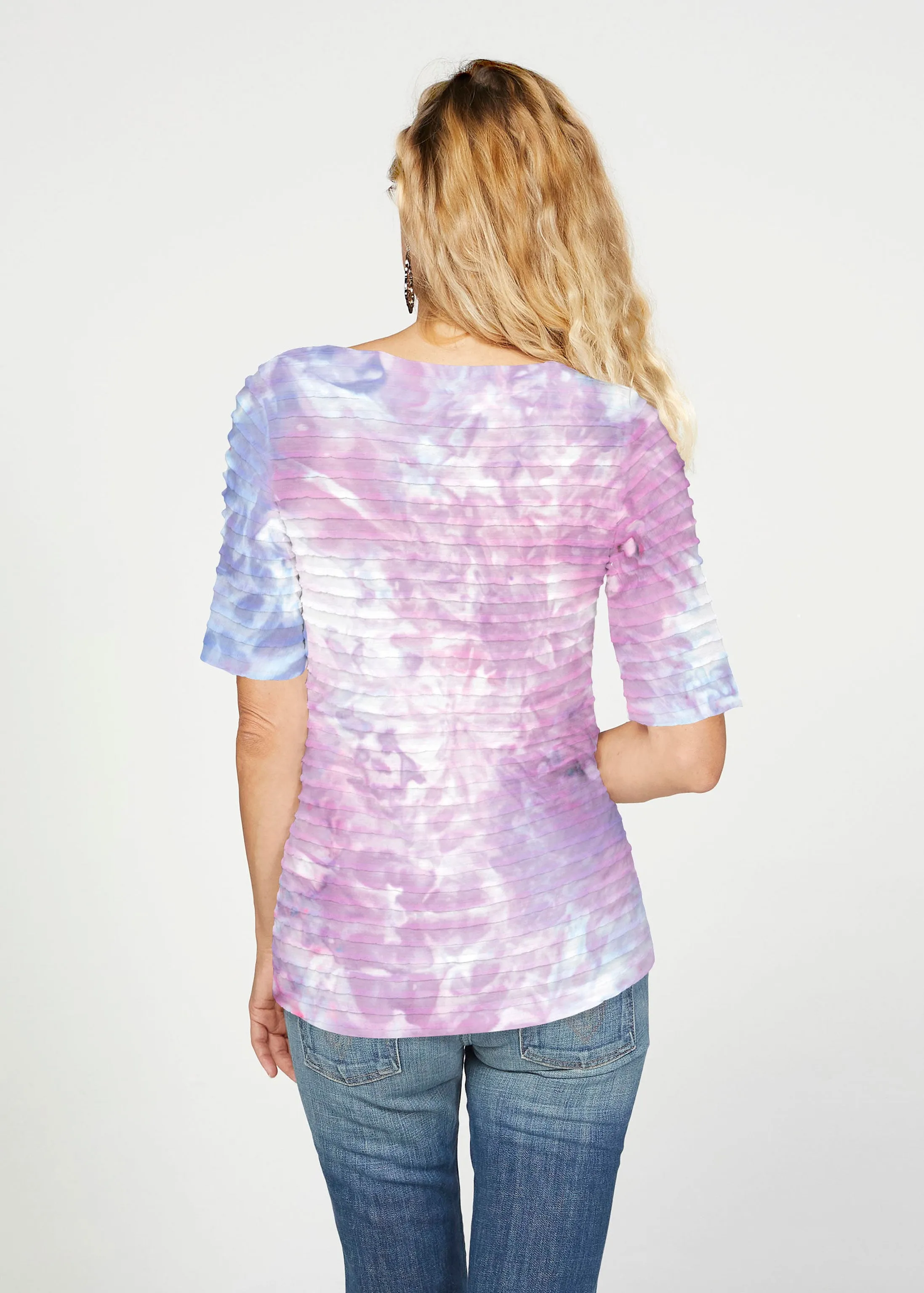 Boho Ice (16230) ~ Banded Elbow Sleeve Boat Neck Top