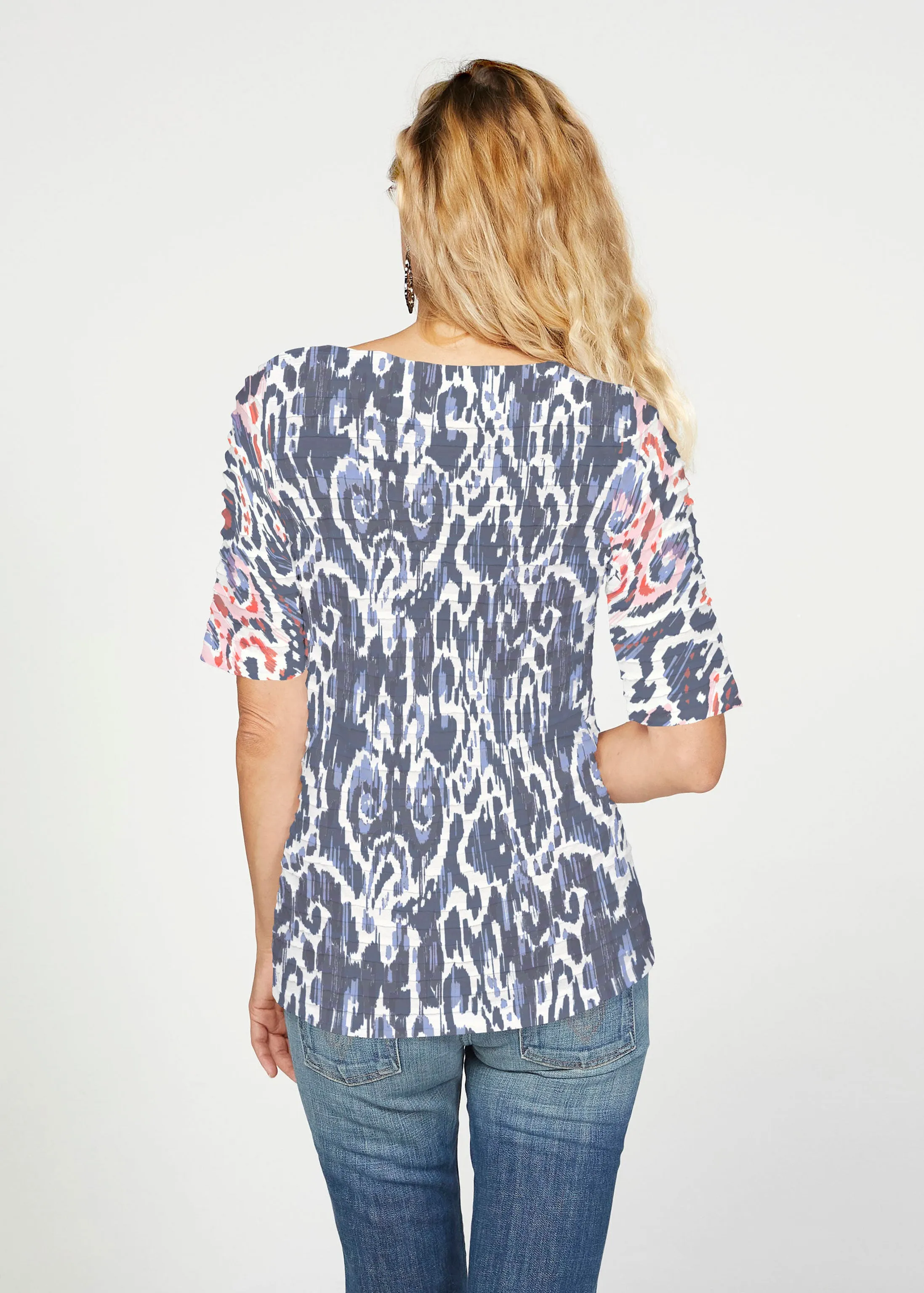 Boho Paisley (8054) ~ Banded Elbow Sleeve Boat Neck Top