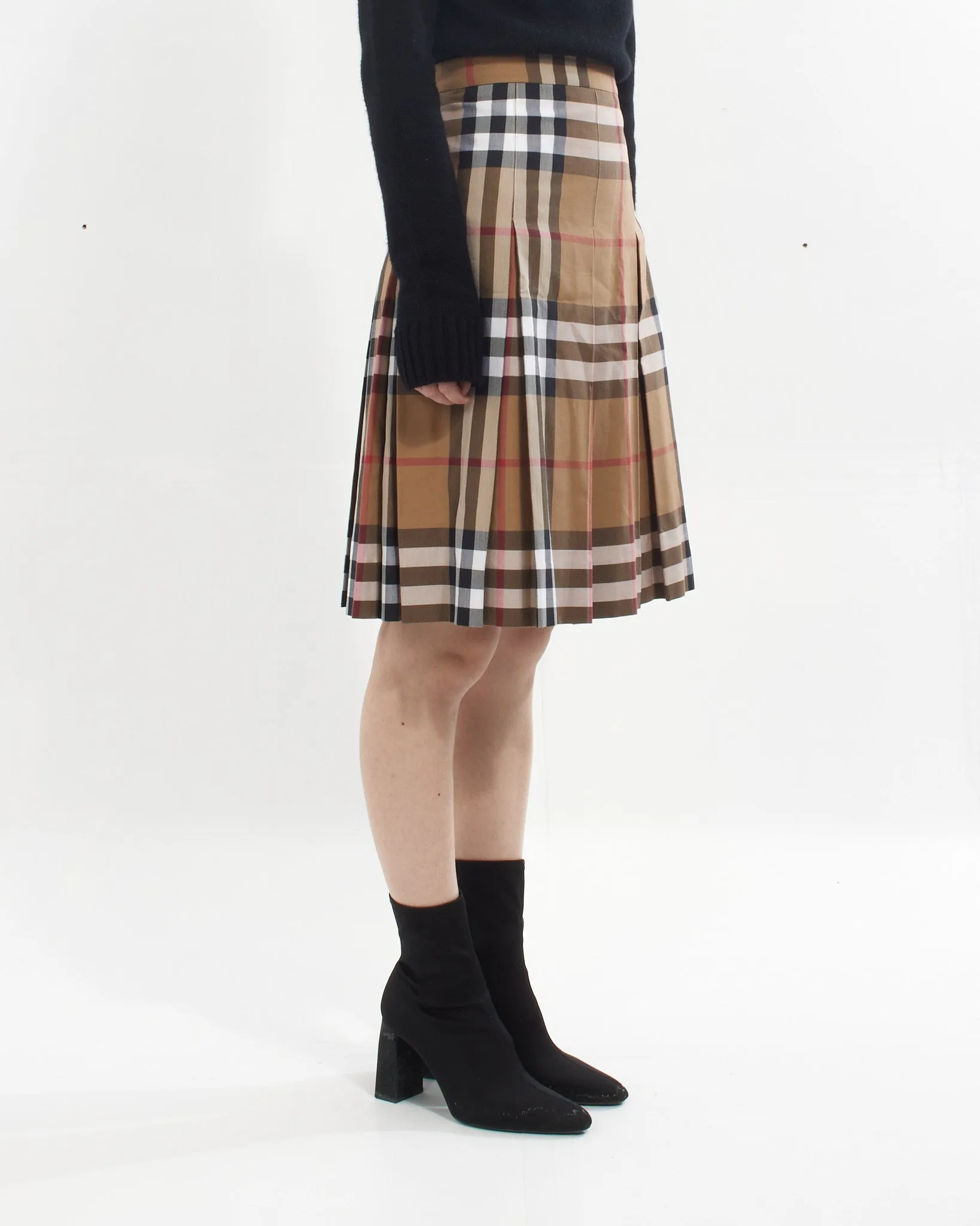 Burberry Beige Nova Check Print Pleated Skirt - 12