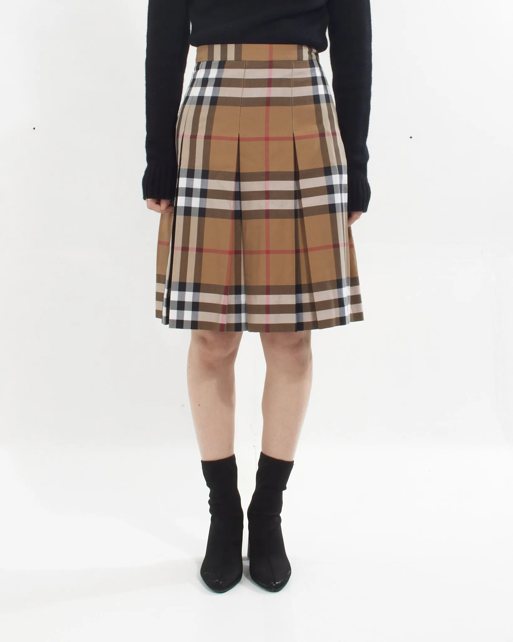 Burberry Beige Nova Check Print Pleated Skirt - 12