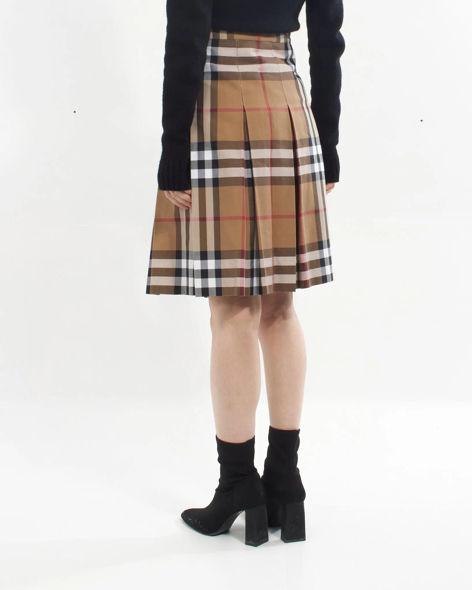 Burberry Beige Nova Check Print Pleated Skirt - 12