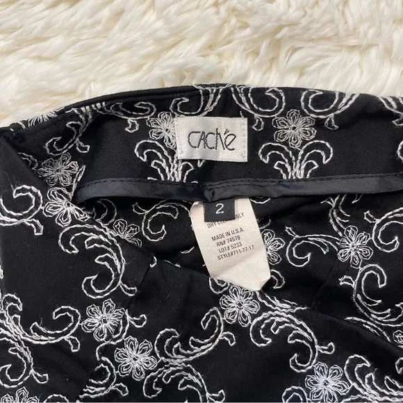 Cache Black &amp; White Embroidered A-Line Skirt