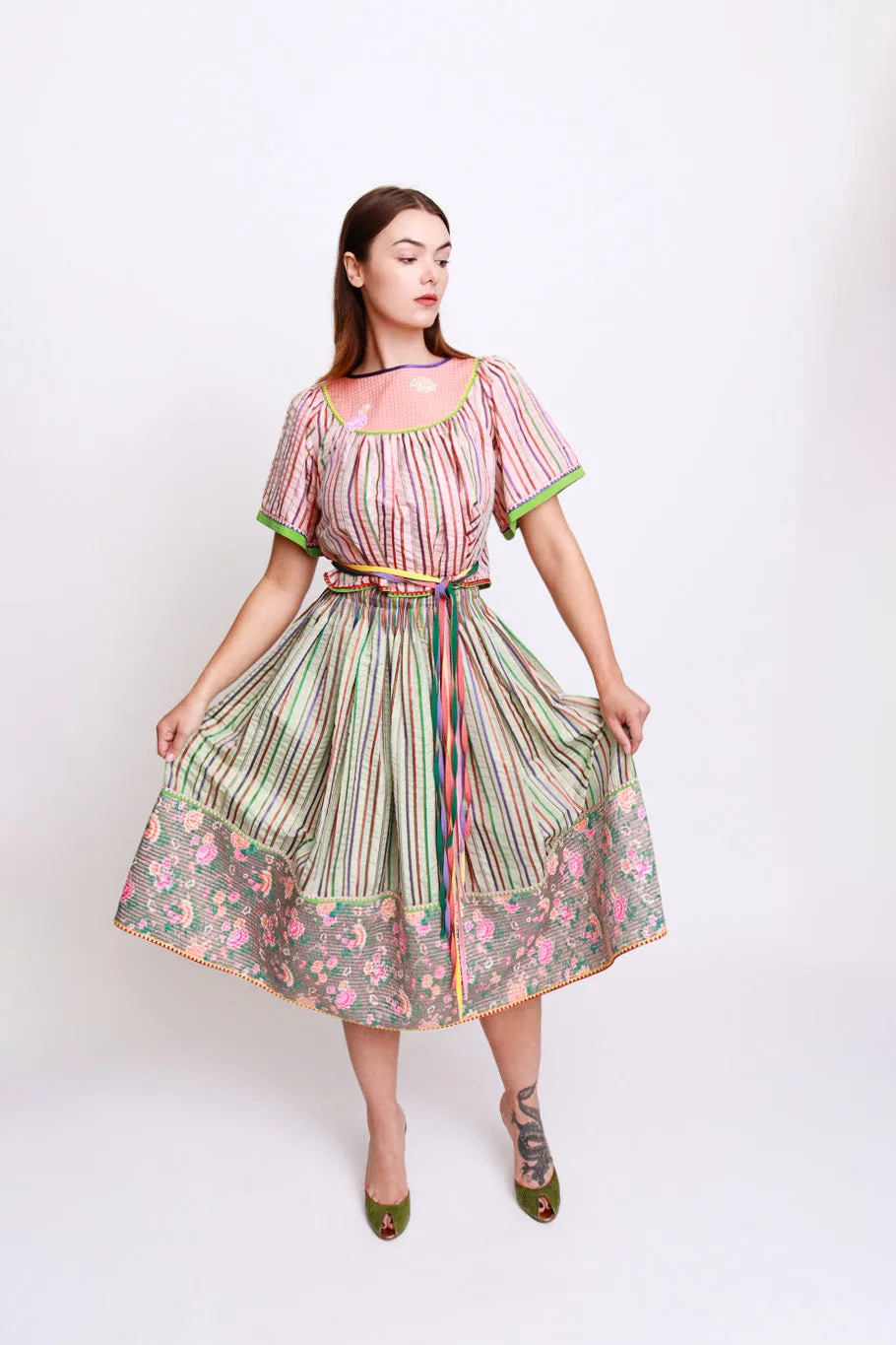 Candy Stripes & Carnations Peasant Skirt Set