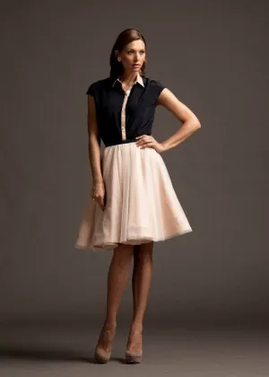 Cap Sleeve Button-Up Blouse & Skirt
