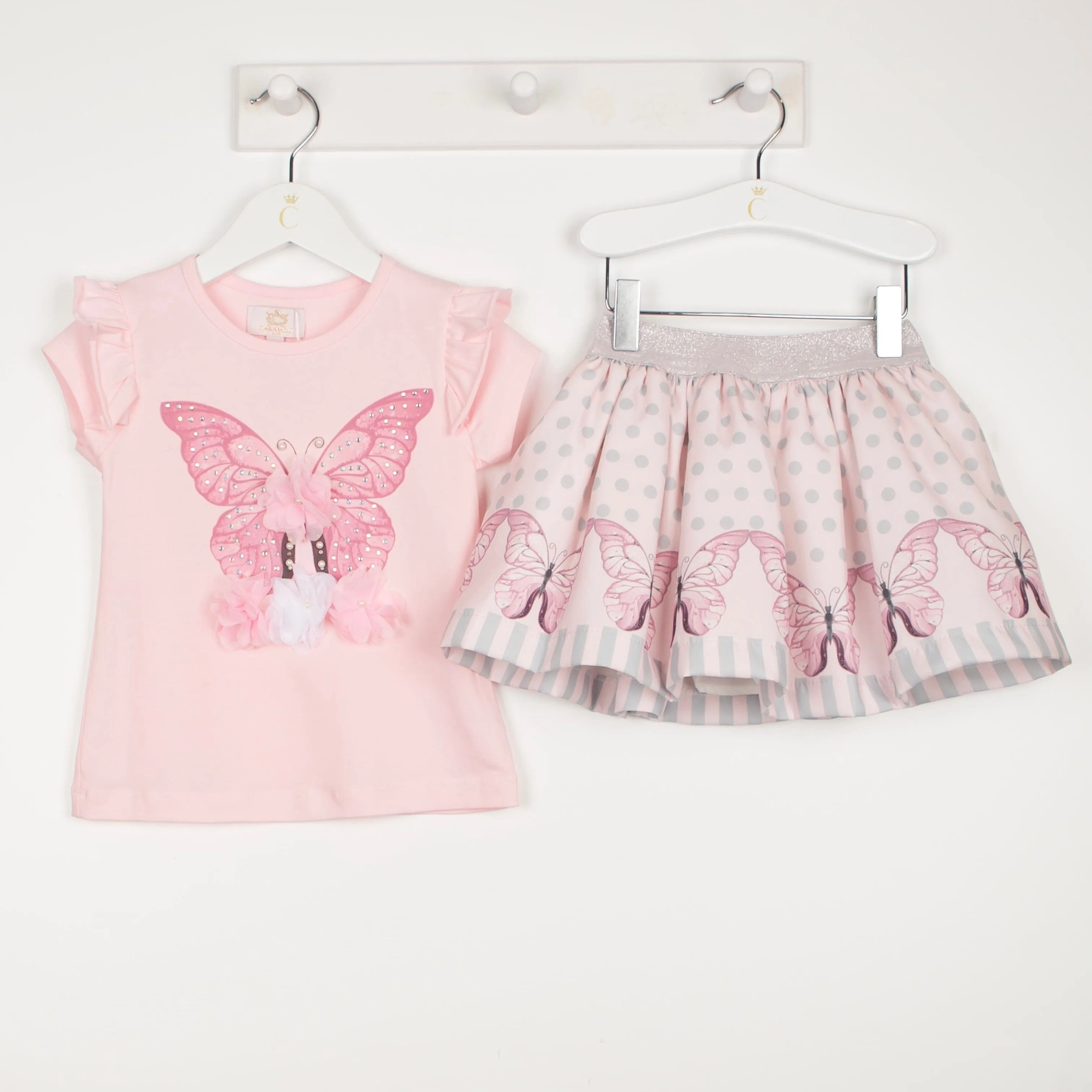 CARAMELO KIDS - Butterfly Skirt Set - Pink