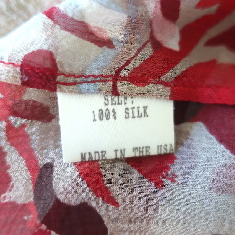 Carolina Herrera Button-Up Blouse Red/Gray Printed Silk Size 8 Sleeveless Top