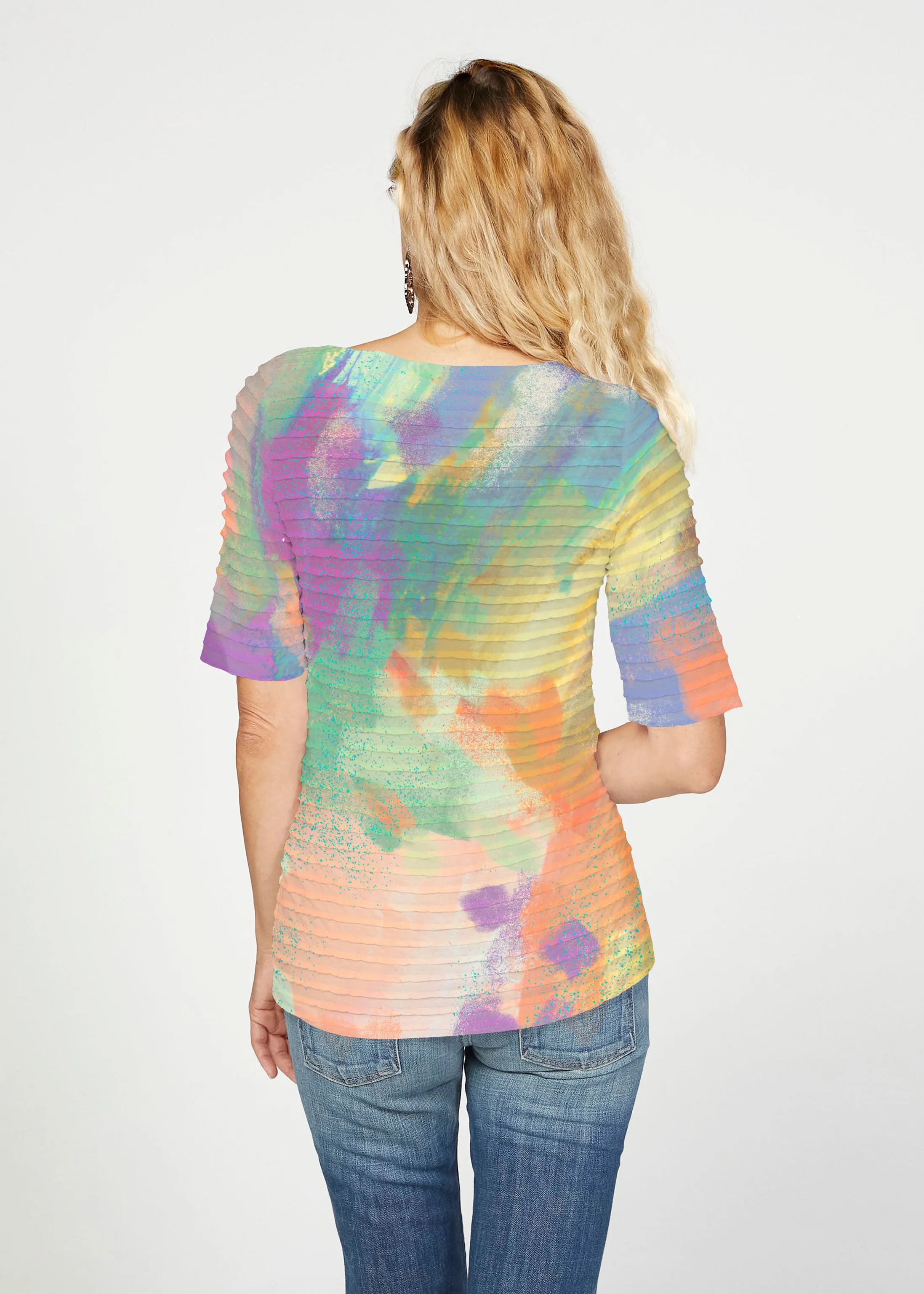 Chalk Of Dreams (17278) ~ Banded Elbow Sleeve Boat Neck Top