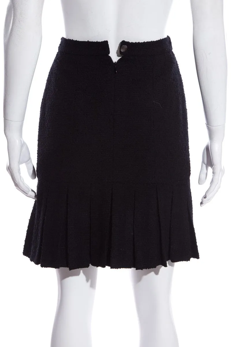 Chanel Black Tweed Pleated Bottom Skirt SZ 34
