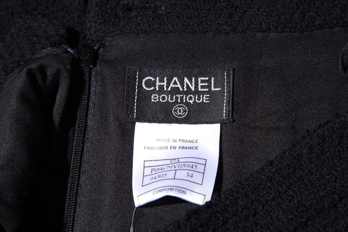 Chanel Black Tweed Pleated Bottom Skirt SZ 34