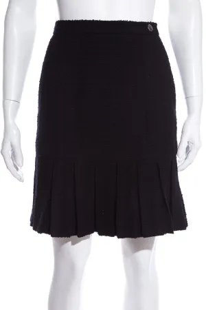 Chanel Black Tweed Pleated Bottom Skirt SZ 34