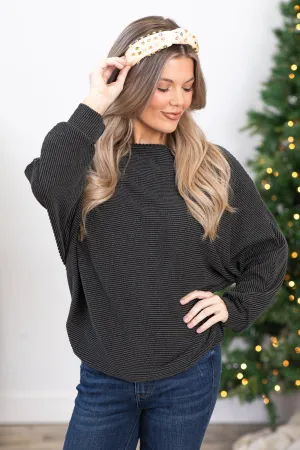 Charcoal Ribbed Dolman Sleeve Top