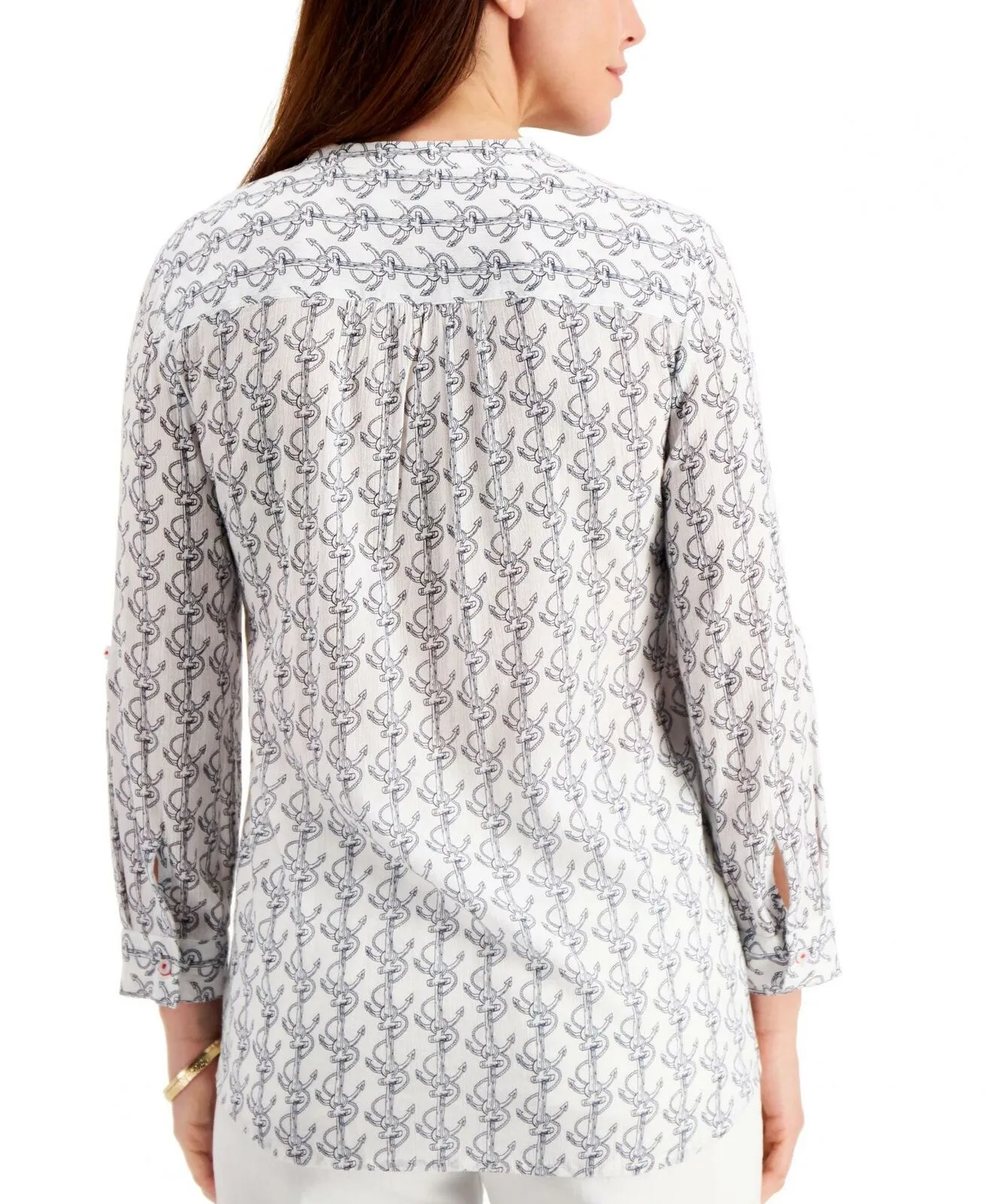Charter Club Petite Nautical Anchor Button Up V-Neck Blouse