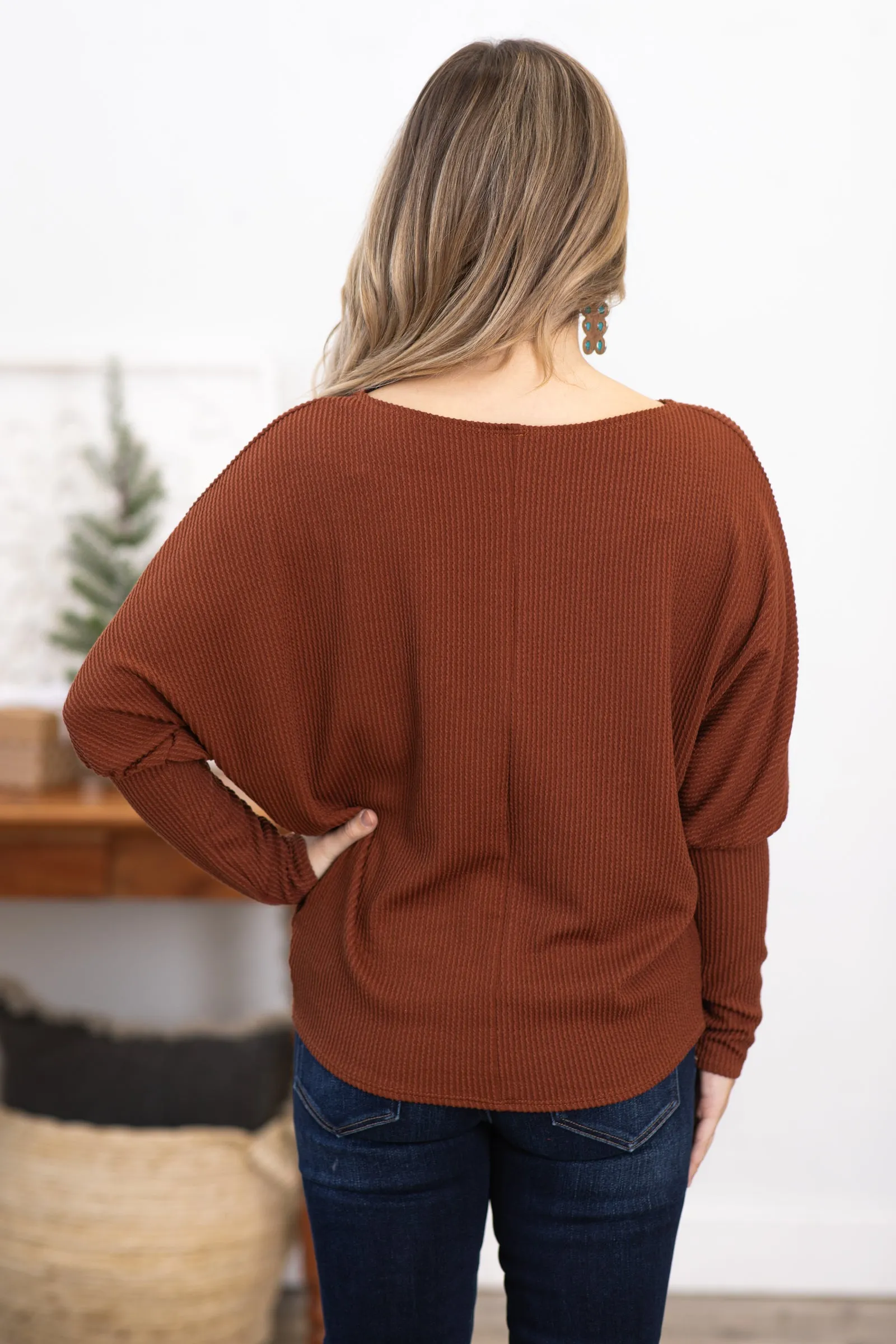 Chestnut Boat Neck Dolman Sleeve Top