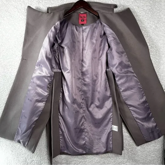 Chi Chi London Trench Coat women’s UK 12 Taupe Purple Lined Felt long jacket US8