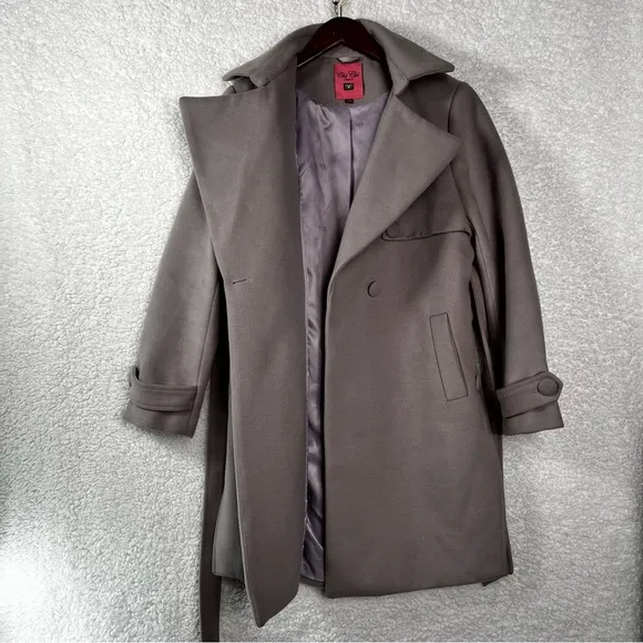 Chi Chi London Trench Coat women’s UK 12 Taupe Purple Lined Felt long jacket US8