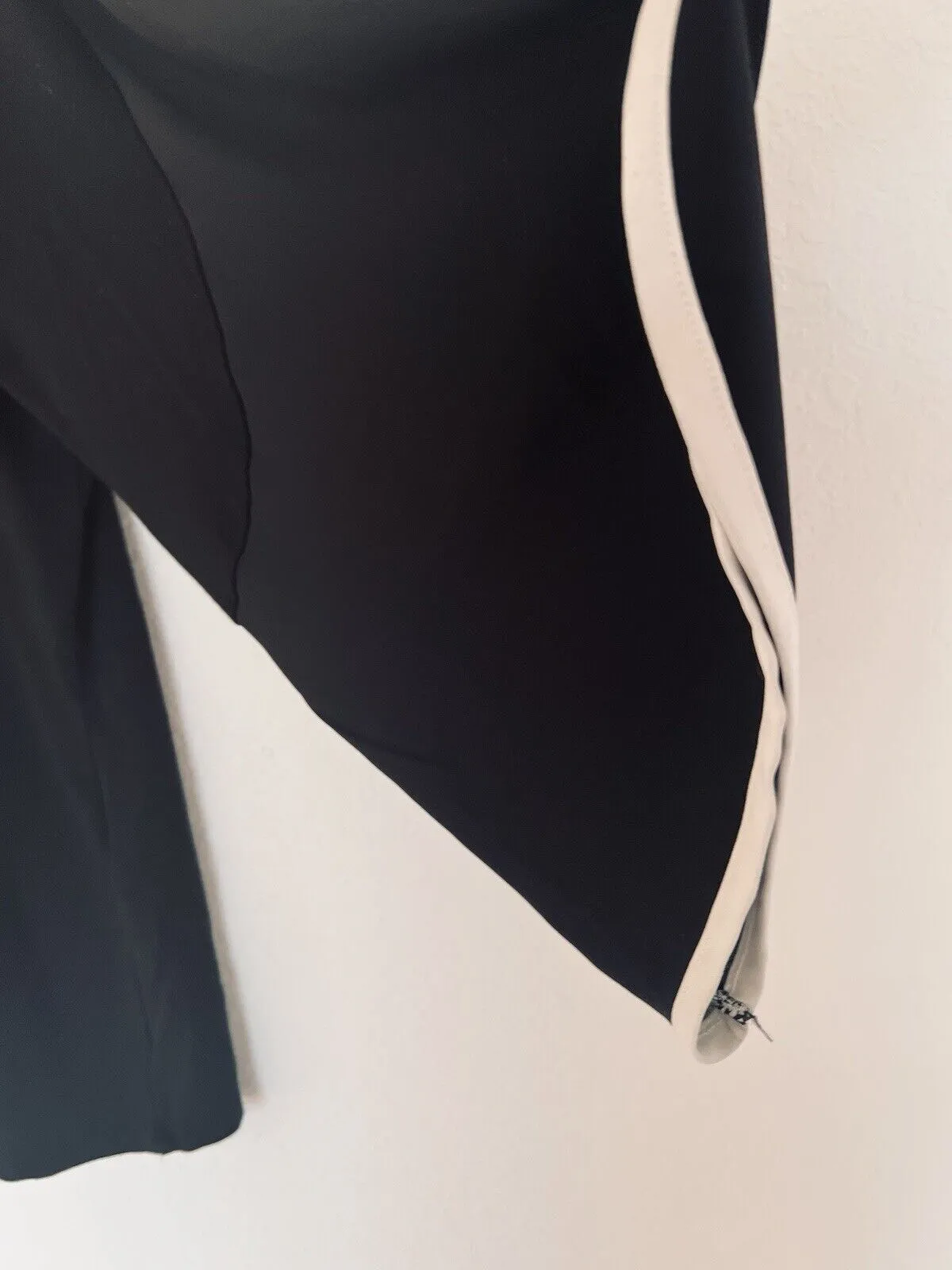 CHICO’S Black 3/4 Sleeve Black Blouse Sz 8-10 White Trim Chiffon Sheer Career