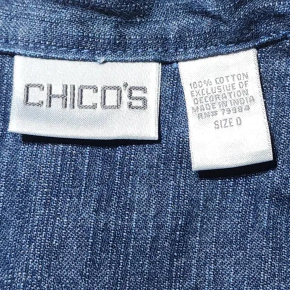 Chico's Embellished Distressed Frayed Denim Jacket Size Small