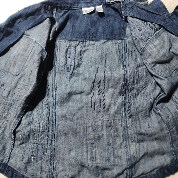 Chico's Embellished Distressed Frayed Denim Jacket Size Small