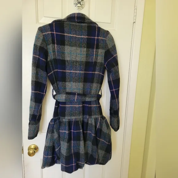 COFFEESHOP plaid wool coat bubble hem trench