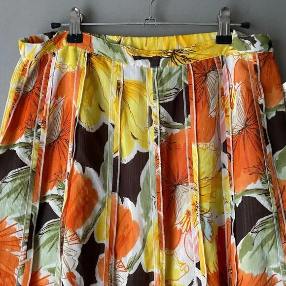 Coldwater Creek sz M yellow orange pleated midi skirt NWT $90