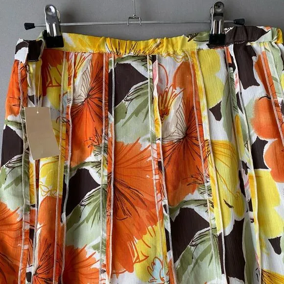 Coldwater Creek sz M yellow orange pleated midi skirt NWT $90