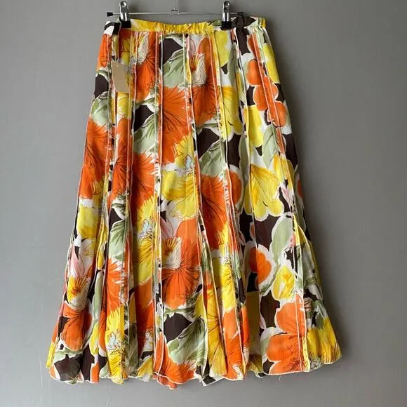 Coldwater Creek sz M yellow orange pleated midi skirt NWT $90