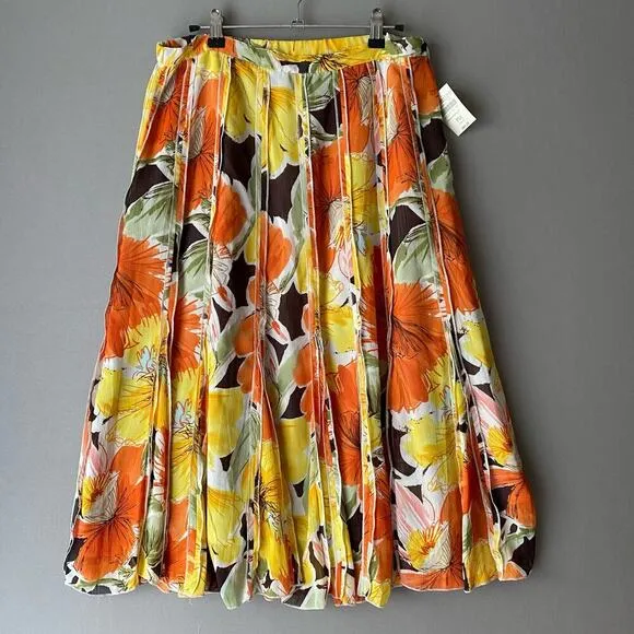 Coldwater Creek sz M yellow orange pleated midi skirt NWT $90