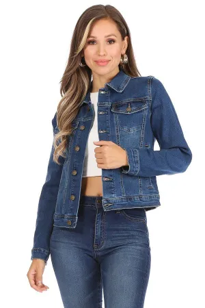 COMFORT STRETCH DENIM JACKET W/ COLLAR AND FRONT POCKETS