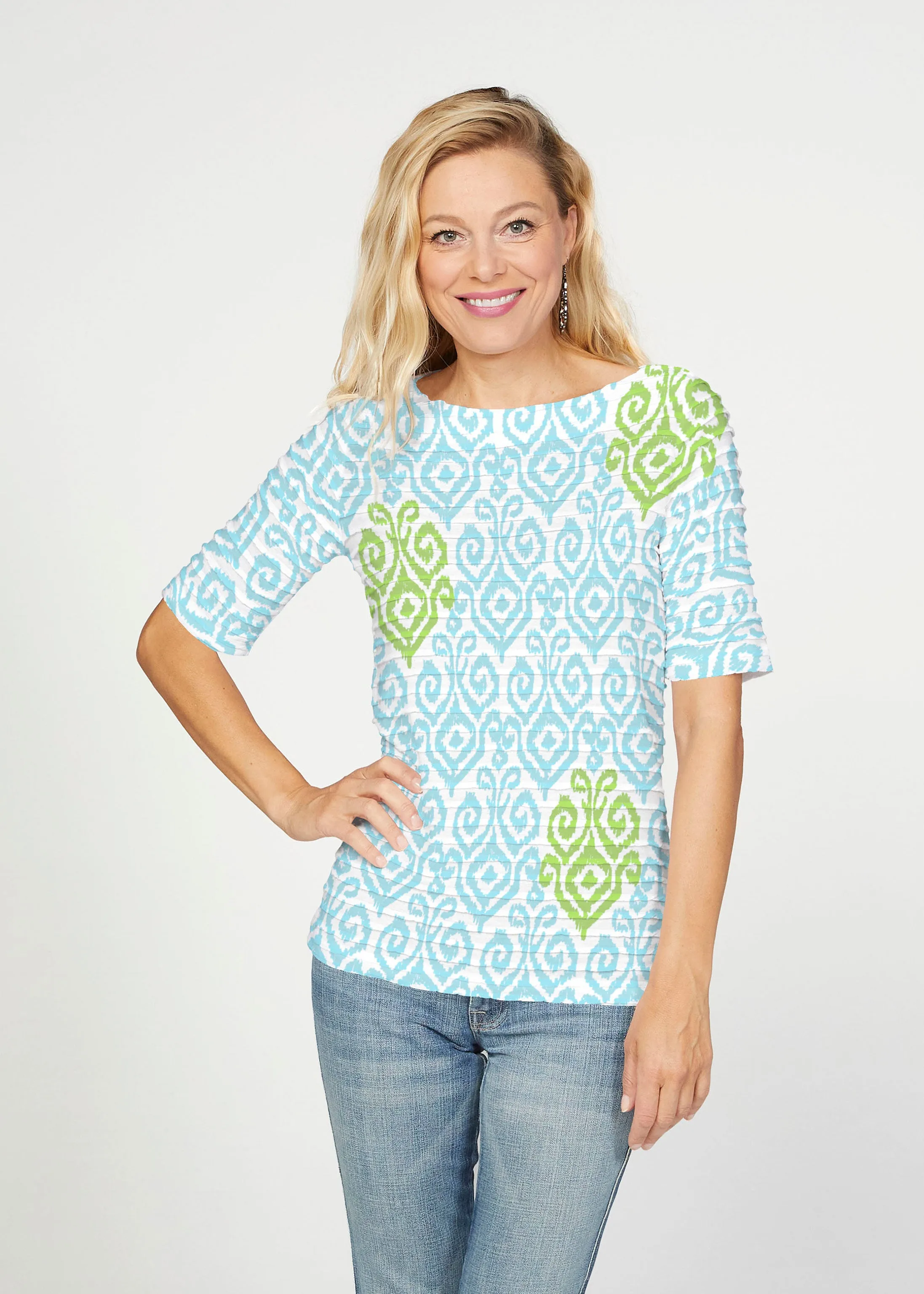 Crayola Aqua- Lime (8029) ~ Banded Elbow Sleeve Boat Neck Top